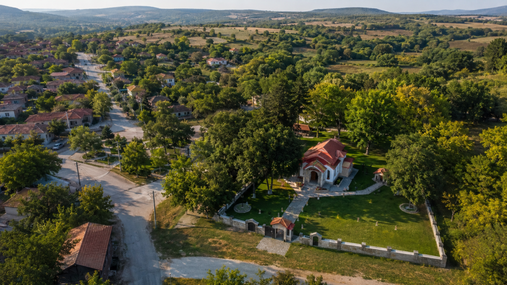 Въздушен изглед към село Коньово и Домът на доброто, свързани с Дядо Влайчо | Glorious Winner